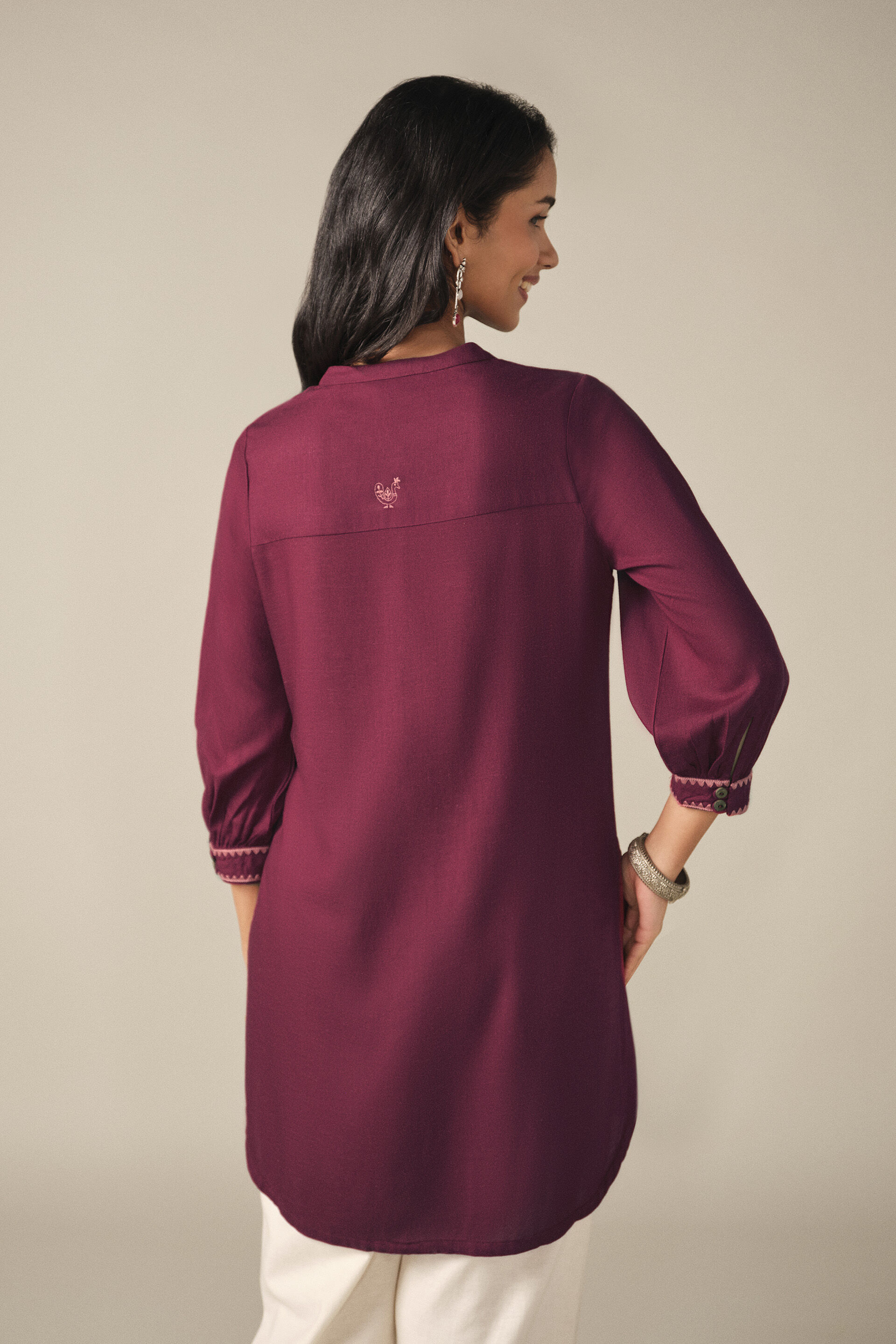 Embroidered Tunic in Wine, Wine, image 6